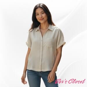 C+C California Women's Linen Top Cream Sz M